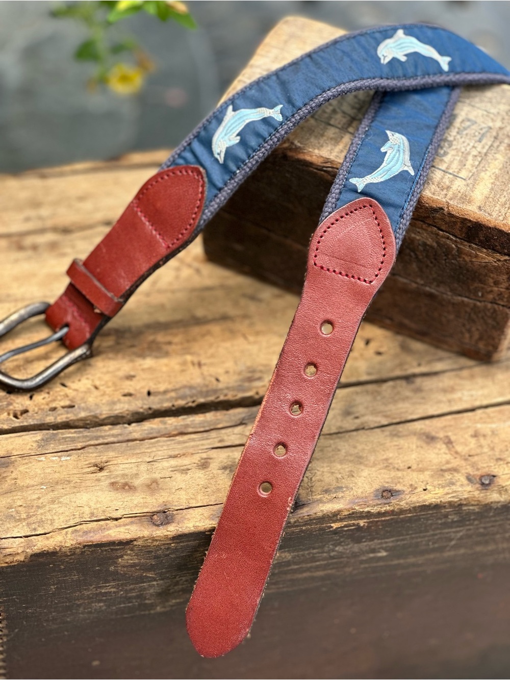 Sailor Dolphin Ribbon Web Belt Size 42 Genuine Leather Nautical